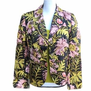 Green Silk Floral Jacket Blazer James Coviello